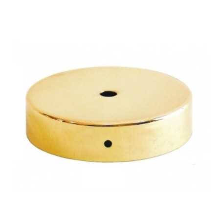 Suporte metálico dourado brilhante com 100 mm de diâmetro e uma saída.