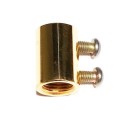 Prisioneiro de metal dourado com duplo parafuso e dupla rosca interna.