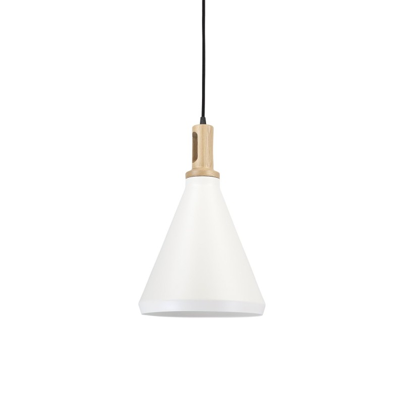 Pendente simples LENAY em madeira E27 LED cor branca