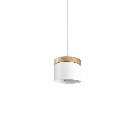 Pendente simples BIRE em madeira com LED E27 na cor branca