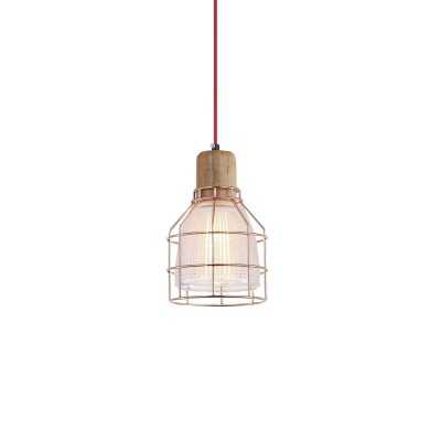 Pendente simples CUGNE em madeira E27 LED cor cobre brilhante