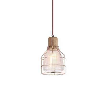 Pendente simples CUGNE em madeira E27 LED cor cobre brilhante