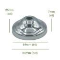 Tampa do globo de cobertura, moldura cromada, 64mm de diâmetro x 7mm.