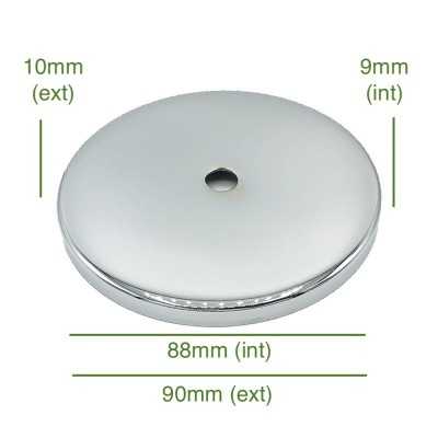 Tampa cromada para globo de 88mm de diâmetro x 9mm.