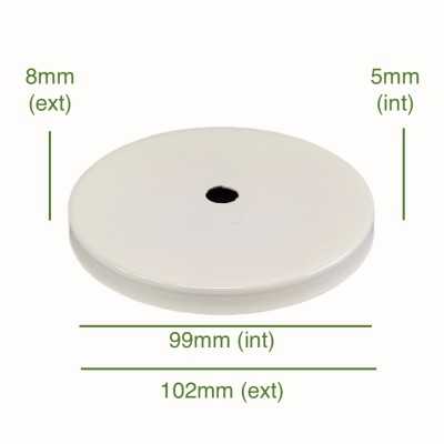 Tampa para balão de cor branca 99mm de diâmetro x 5mm.