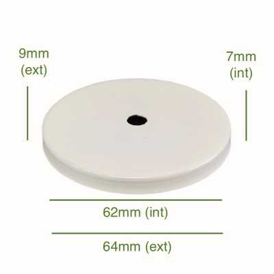 Tampa para balão de cor branca 62mm de diâmetro x 7mm.