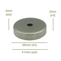 Tampa para bocal de balão em aço escovado, 40mm de diâmetro x 2mm.
