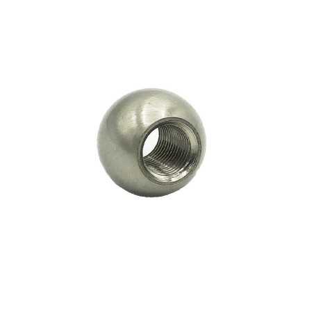 Esfera metálica de aço fosco com dois pontos de saída de 20mm de diâmetro.
