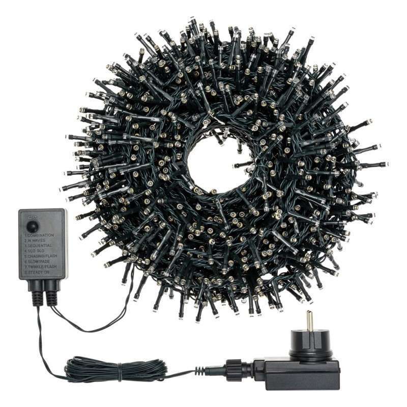 1500 LEDs luz quente 30 metros programável cabo preto para uso externo