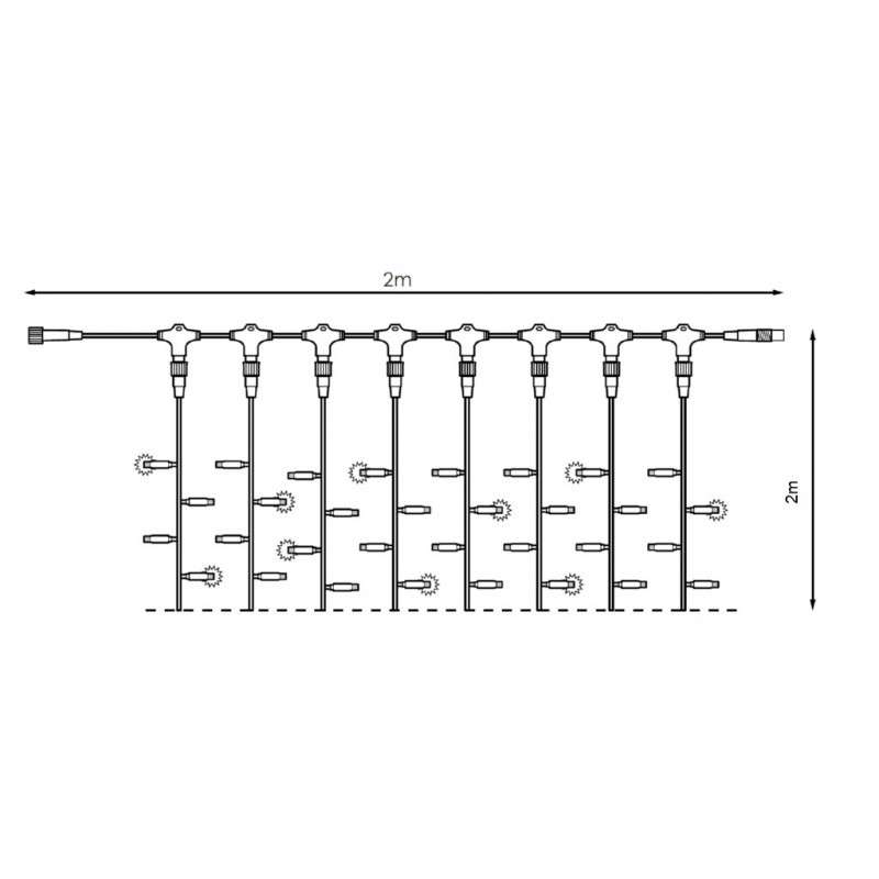 Cortina 256 LED frio IP44 programável cabo preto 200x200