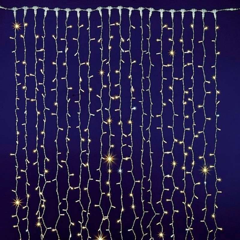 Cortina 400 LEDs quente IP65 conectável cabo branco 200x200