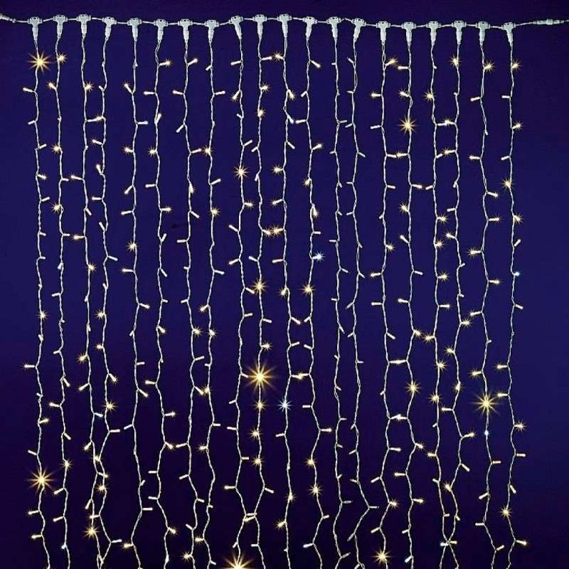 Cortina 300 LEDs frios IP65 interligáveis cabo branco 200x150