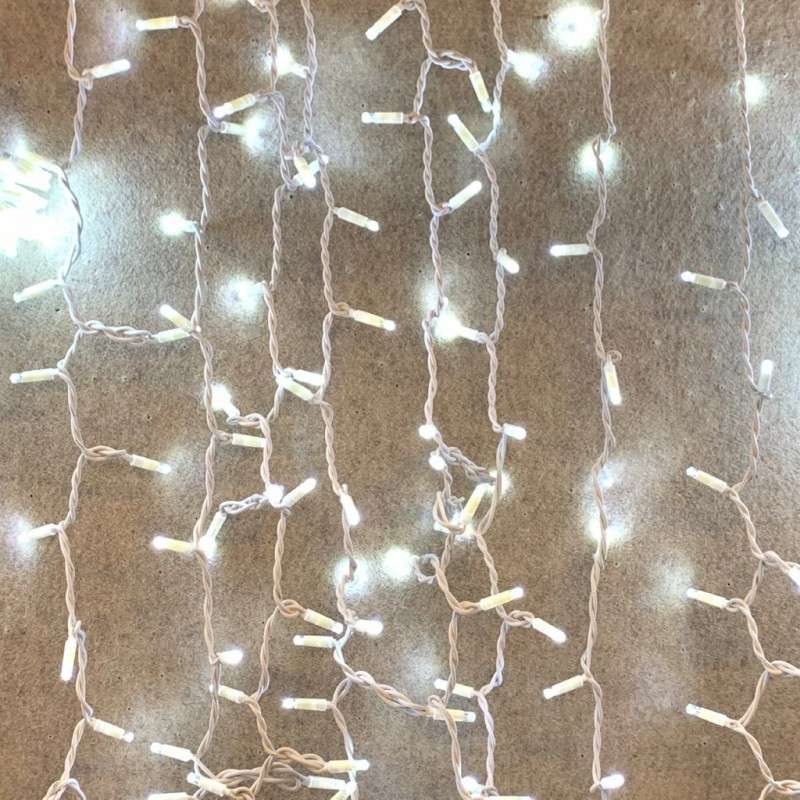 Cortina 300 LEDs frios IP65 interligáveis cabo branco 200x150