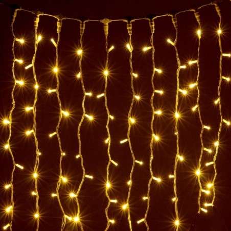 Cortina com 100 LEDs dourados, ligáveis por cabo dourado, 200x100.