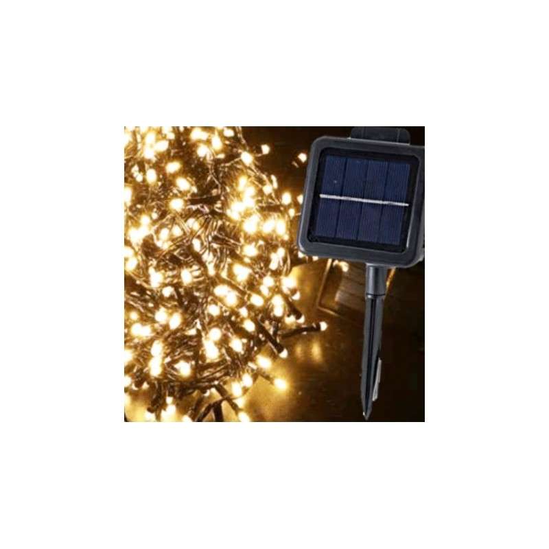 Guirlanda solar 560 LED quentes 11 metros programável para uso exterior.