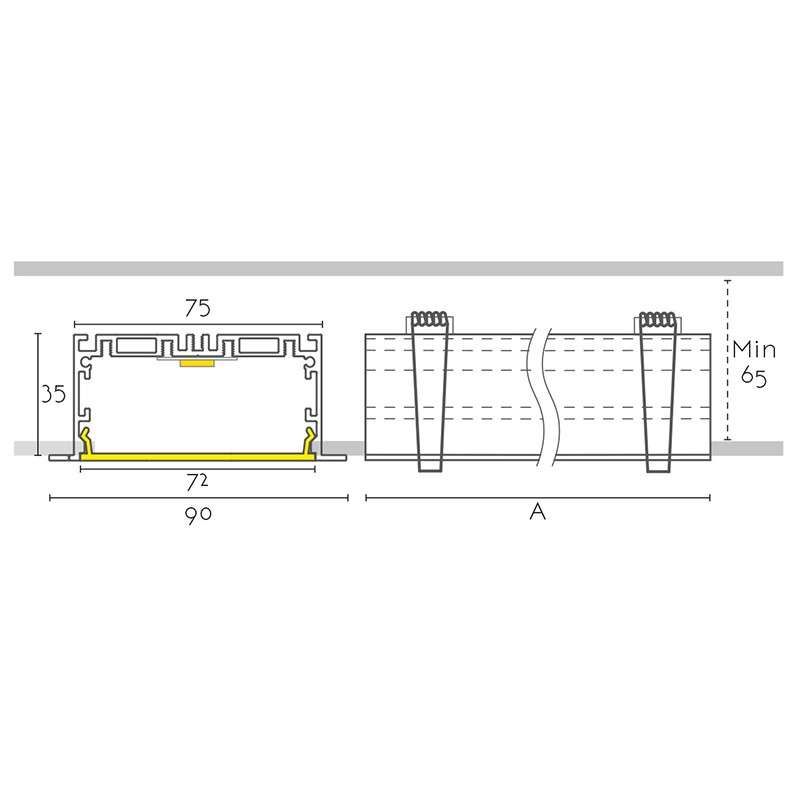 Módulo embutido 90mm largura com LED integrado e interligável