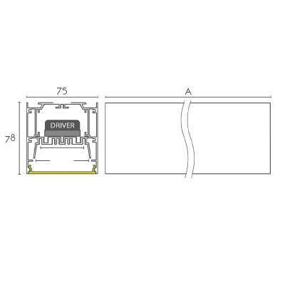 Módulo superfície 75mm largura com LED integrado e interligável