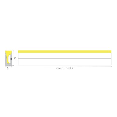Neón LED 24V, abertura de 120º, 12W por metro, regulável, IP67.