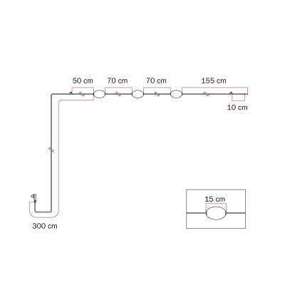 Guirlanda linear de exterior com três luzes, comprimento total de 6,5 metros.