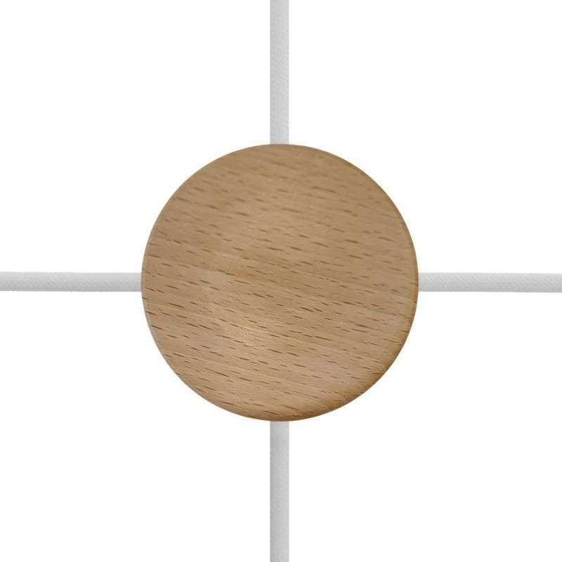Suporte de madeira com 88 mm de diâmetro x 30 mm de altura com 4 saídas laterais.