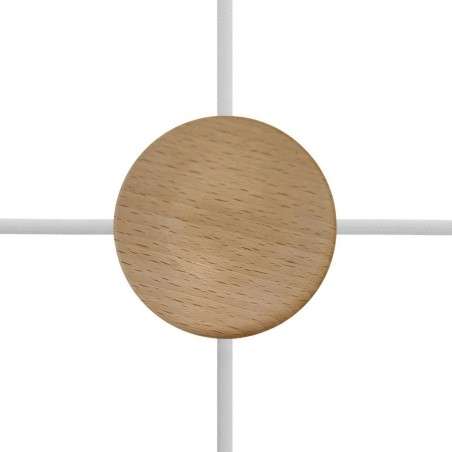 Suporte de madeira com 88 mm de diâmetro x 30 mm de altura com 4 saídas laterais.