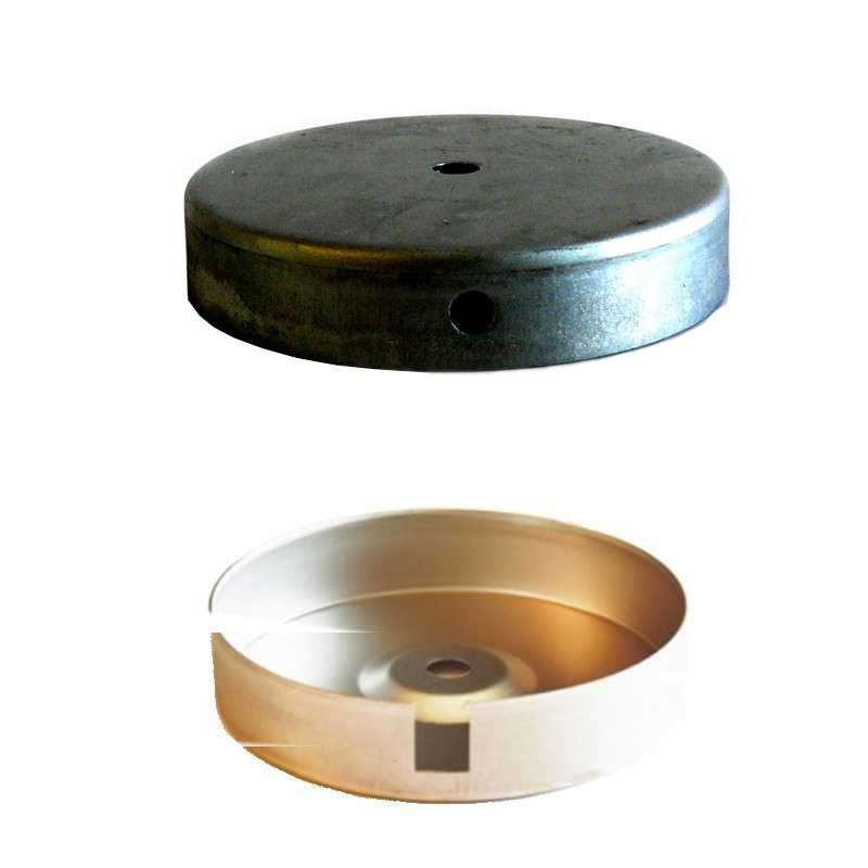 Base de metal com 120 mm de diâmetro x 24 mm de altura.