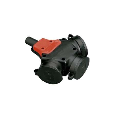 Tomada tripla exterior 16A IP44 com tampas de proteção.