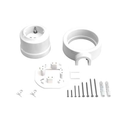 Kit ficha Schuko porcelana para tubo 20 mm | AcessoriosCandeeiros
