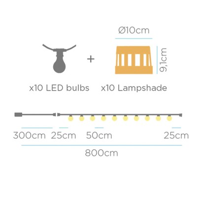 Guirlanda 10 luzes LED IP44 carga solar e bateria | AcessoriosCandeeiros.pt