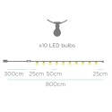 Guirlanda 10 luzes LED cor linho IP44 carga solar e bateria recarregável 2700K