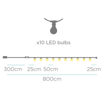 Guirlanda 10 luzes LED cor linho IP44 carga solar e bateria recarregável 2700K