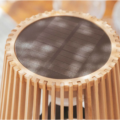 Candeeiro solar de bambu com bateria recarregável sem fios