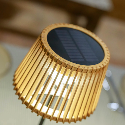 Candeeiro solar de bambu com bateria recarregável sem fios