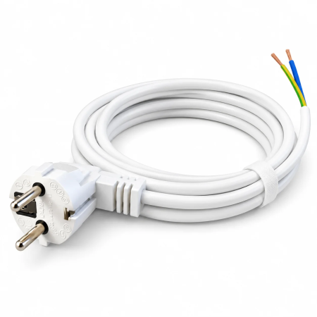 Cabo de alimentação Schuko branco de 2 m 3 × 1 mm² sem interruptor