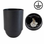 Portalâmpadas E27 liso preto com ligação à terra