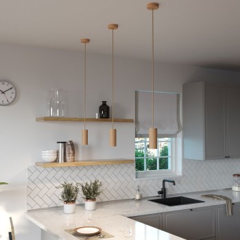Tela cilíndrica de madeira Ø60 × 150 mm com porta-lâmpadas E14