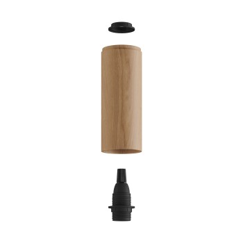 Tela cilíndrica de madeira Ø60 × 150 mm com porta-lâmpadas E14