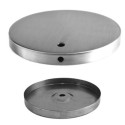 Base para pé em aço fosco com 140mm de diâmetro descentrada.