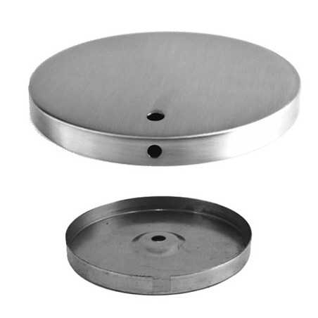 Base para pé em aço fosco com 140mm de diâmetro descentrada.