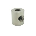 Taco cilindro em aço fosco com três saídas, 24mm de altura por 22mm.