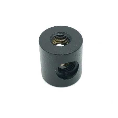Tubo preto de quatro saídas para taco cilíndrico, com diâmetro de 22mm e comprimento de 25mm.
