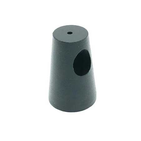Acessório cônico preto para prender cabo de aço.