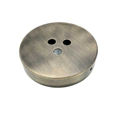 Suporte de metal em ouro velho com 100 mm de diâmetro e três saídas.