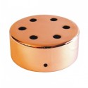 Suporte metálico em cobre brilhante com 100mm de diâmetro e seis saídas.