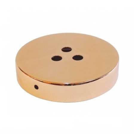 Suporte de metal em cobre brilhante com 100mm de diâmetro e três saídas.