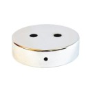 Suporte metálico cromado brilhante de 90mm de diâmetro e duas saídas.