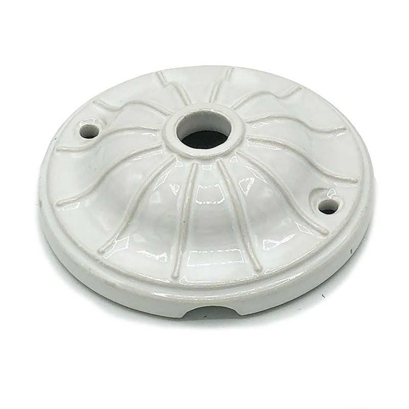 Florão de teto em porcelana com gravura retrô de 71mm