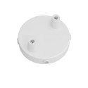 Suporte metálico branco com 83mm de diâmetro, 2 saídas e 4 laterais.