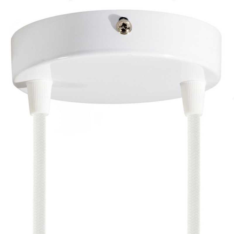 Suporte metálico branco de 120mm de diâmetro e duas saídas.