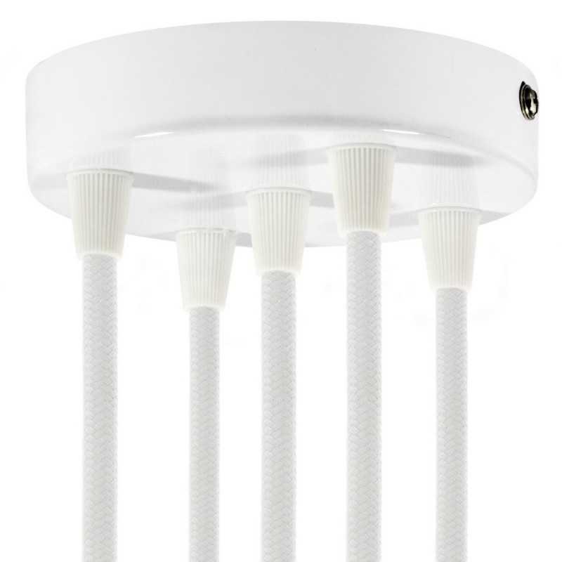 Suporte metálico branco com 120mm de diâmetro e cinco saídas.